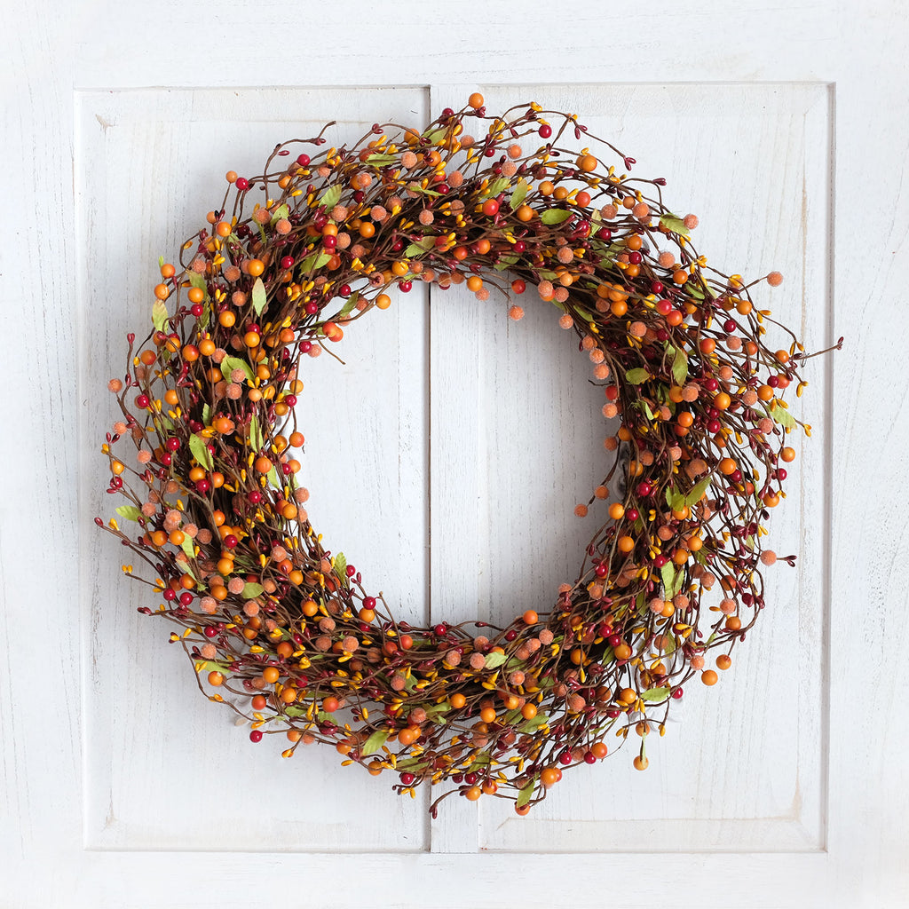 Harvest Rustic Autumn Orange Color Pip Berry Wreath 24"