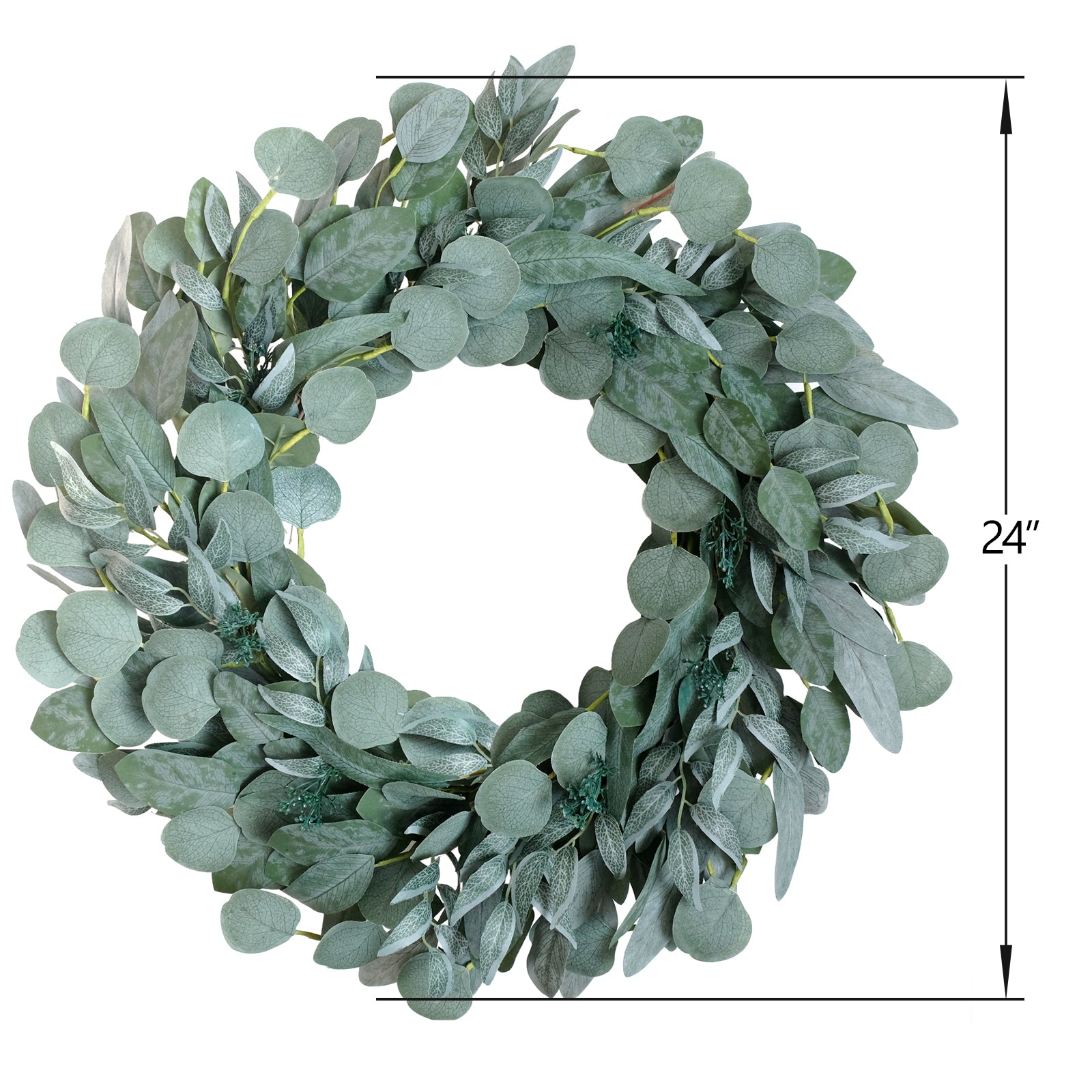 24 Inch Everyday Seeded Eucalyptus Leaves for Front Door, Dollar Eucalyptus Leaves for Wedding Decor Indoor and Outdoor Home Decor, Spring Summer Greenery Leaves Wreath for Wall