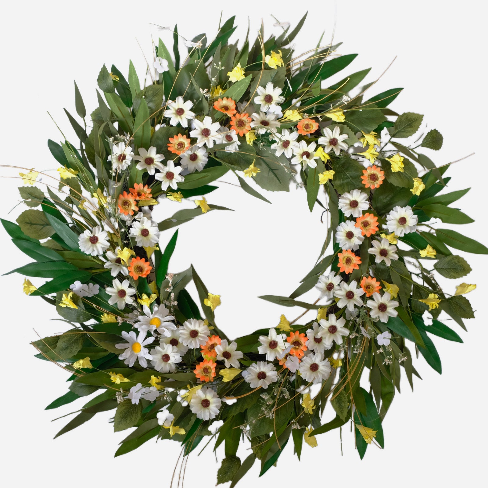 Egolot 24 Inch Greenery Wreath Eucalyptus Olive Leaves All Year Round Front Door Wall Home Decor with Vibrant Spring & Summer Floral Accents