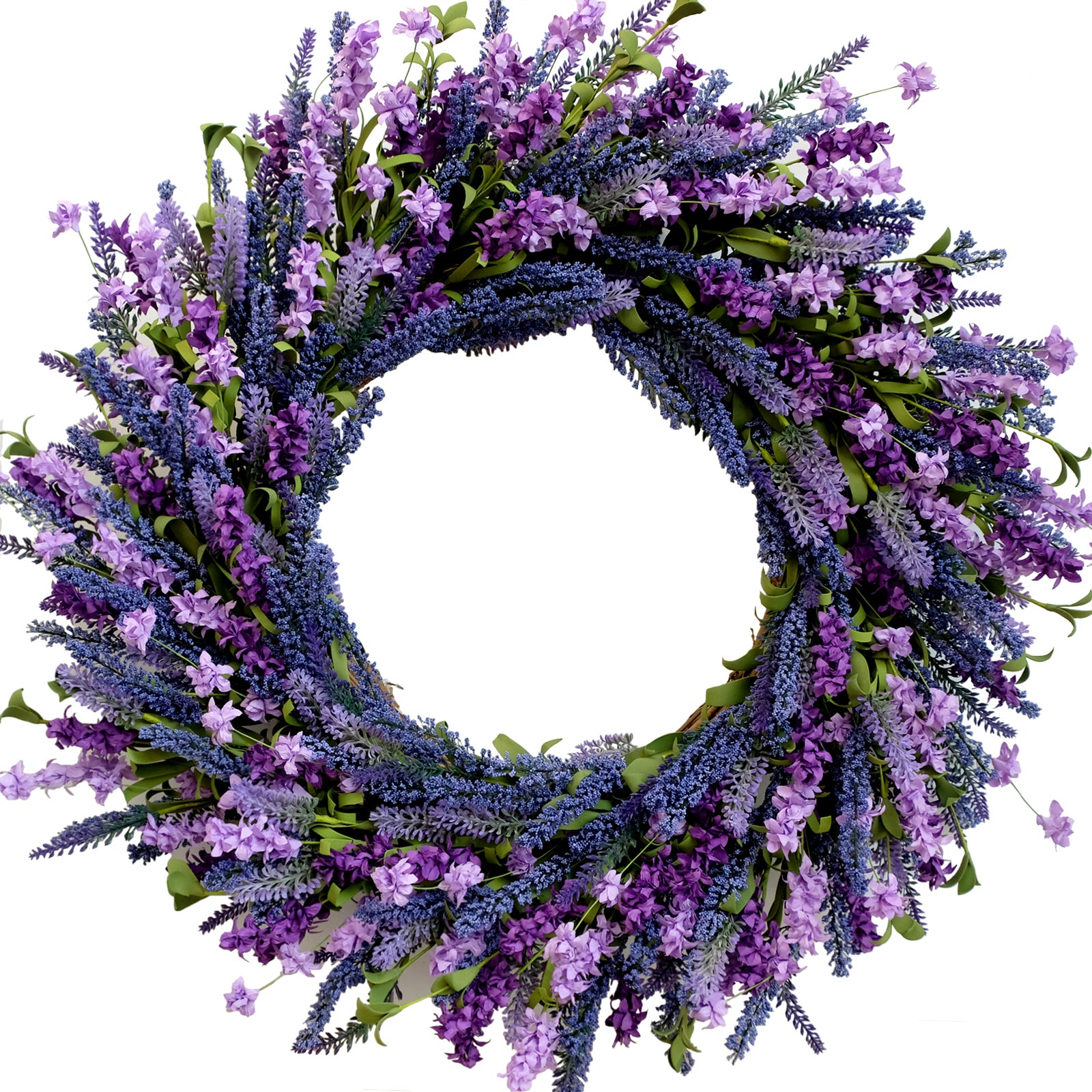 24 Inch Purple Lavender Flower Wreath for Front Door, Spring Summer Forsythia Lavender Flowers Wreath for Indoor and Outdoor Decor, Rustic and Farmhouse Purple Wreath for Home