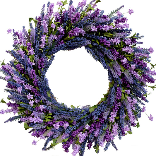 24 Inch Purple Lavender Flower Wreath for Front Door, Spring Summer Forsythia Lavender Flowers Wreath for Indoor and Outdoor Decor, Rustic and Farmhouse Purple Wreath for Home